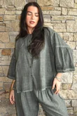 Loom & Thread Pin Tuck Blouse Washed Moss /40=